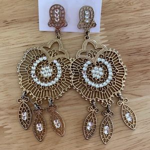 Boho Country Earrings Dreamcatcher Floral Colors Gold w/ jewels